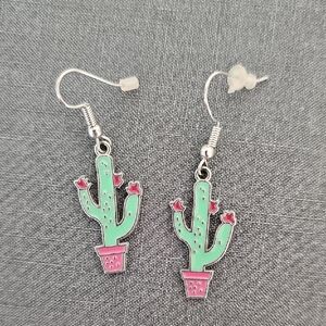 Cactus Dangle Earrings in Green and Pink